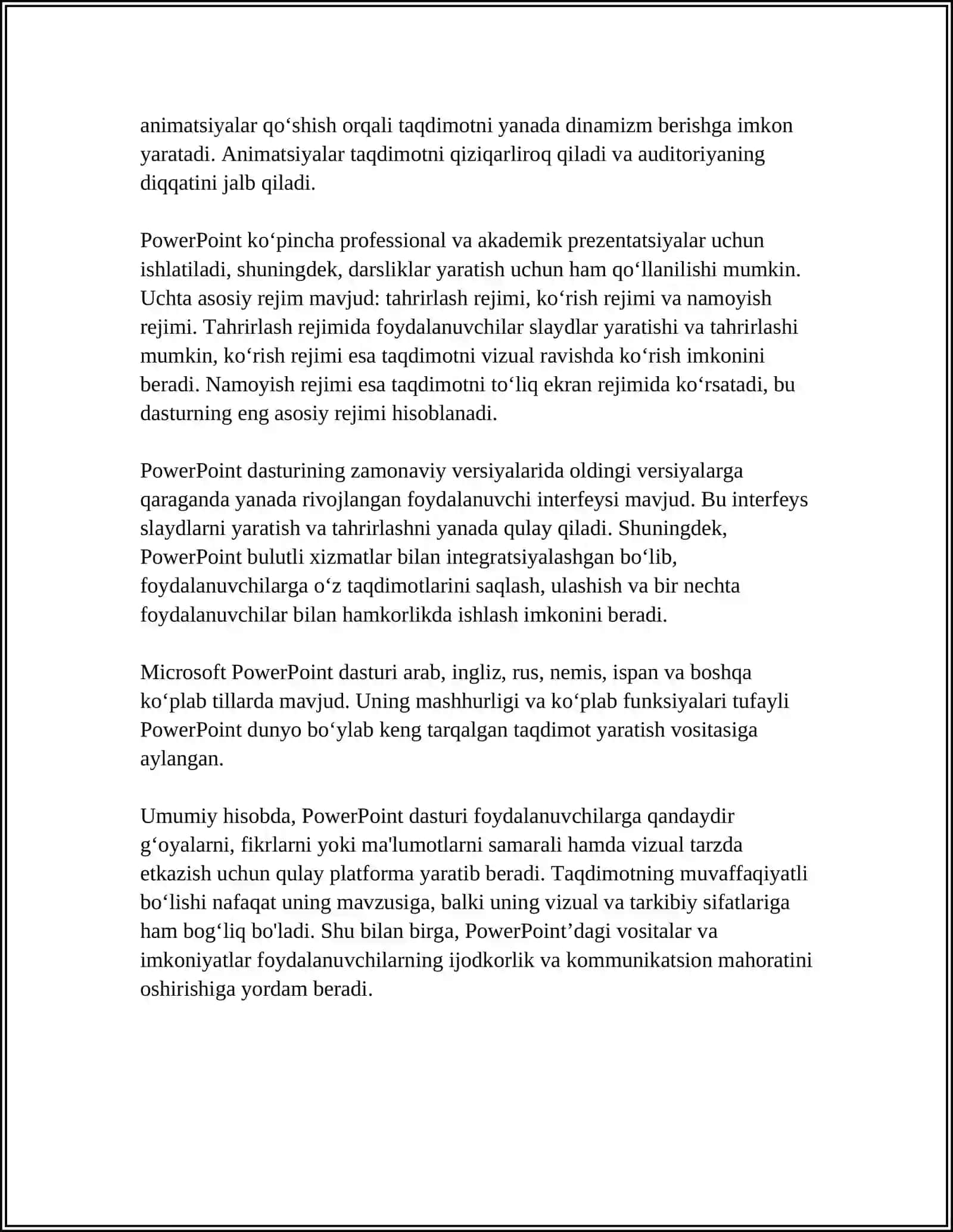MALIMOTLARNI TAKDIM ETISHDA TAKDIMOT YARATUVCHI DASTURLARDAN FOYDALANISH POWER POINT DASTURI VA UNING IMKONIYATLARI 4