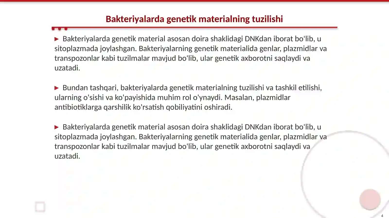 Mikroorganizimlarning genetikasi va õzgaruvchanligi 4