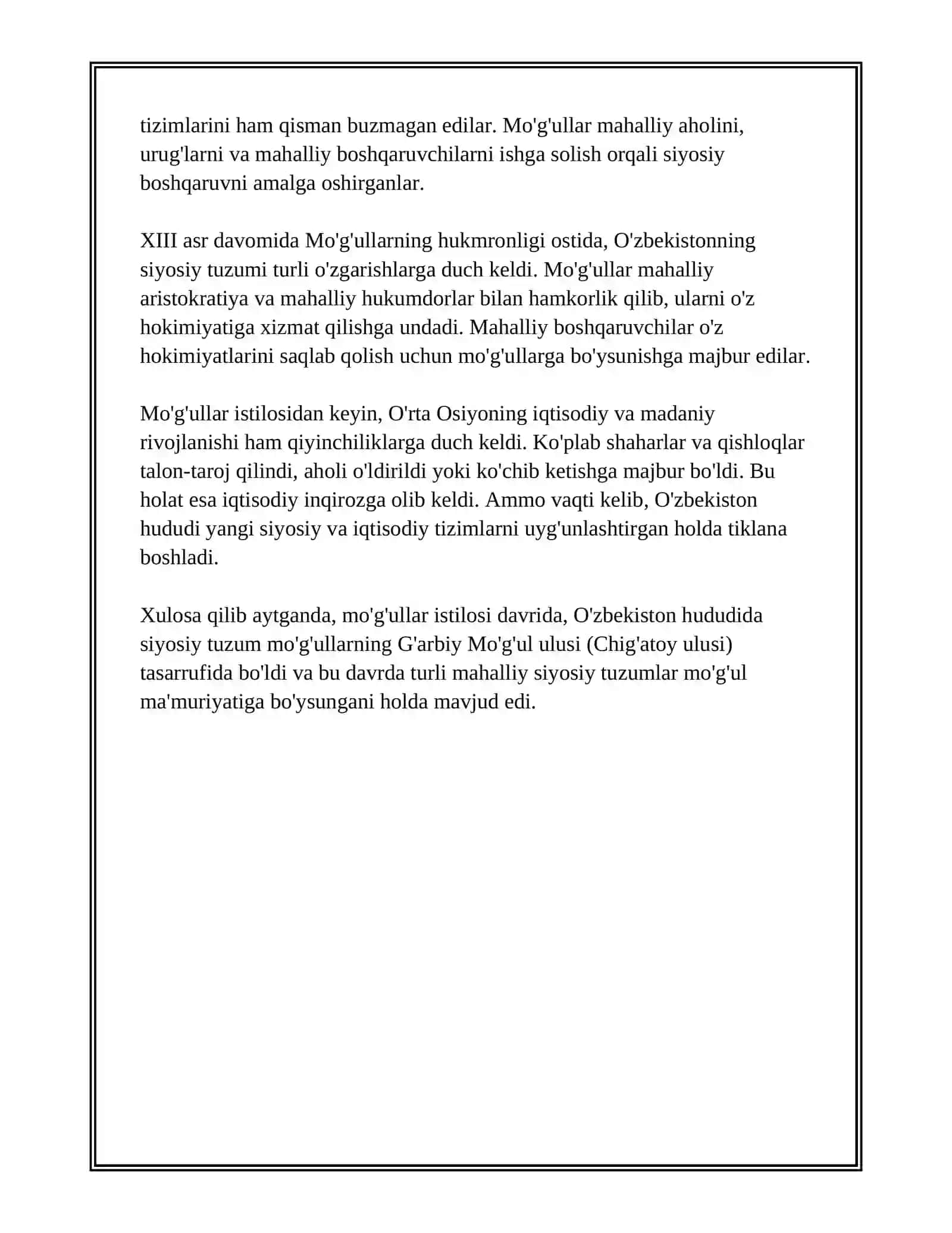 MOʻGʻULLAR HUKMRONLIGI DAVRIDA OʻZBEKISTONDA DAVLAT VA HUQUQ 4