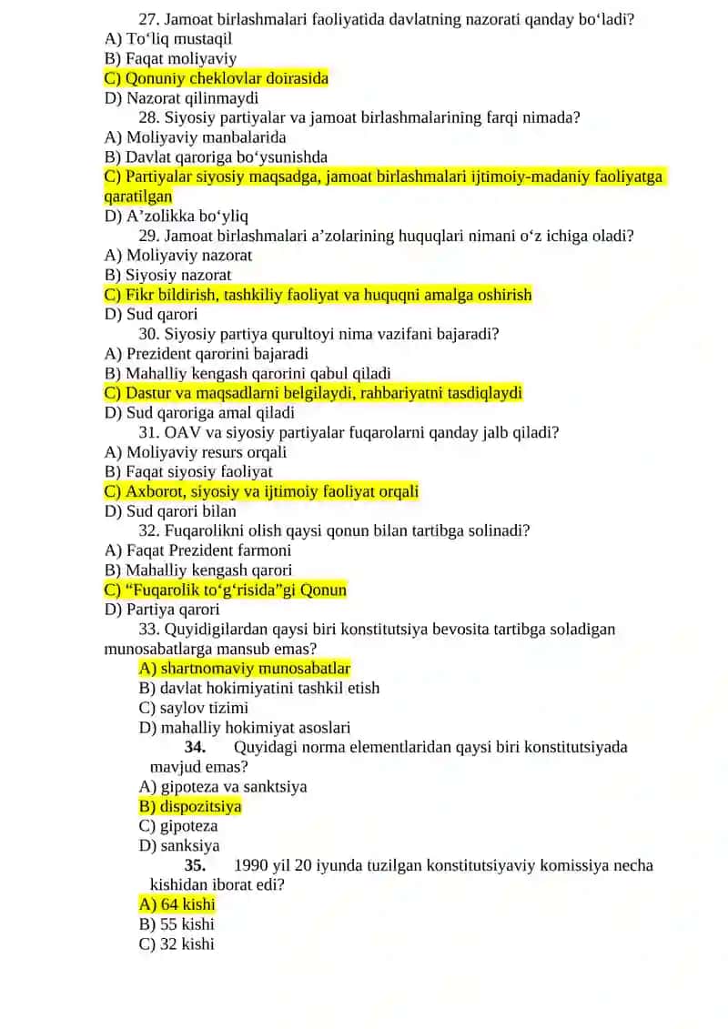 Konstitutsiyaviy huquq fanidan test 4