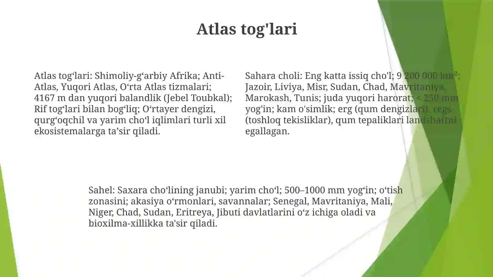 Afrikamateriginingreganaltabiiygeografikoʻlkalarigatavsifberish 4
