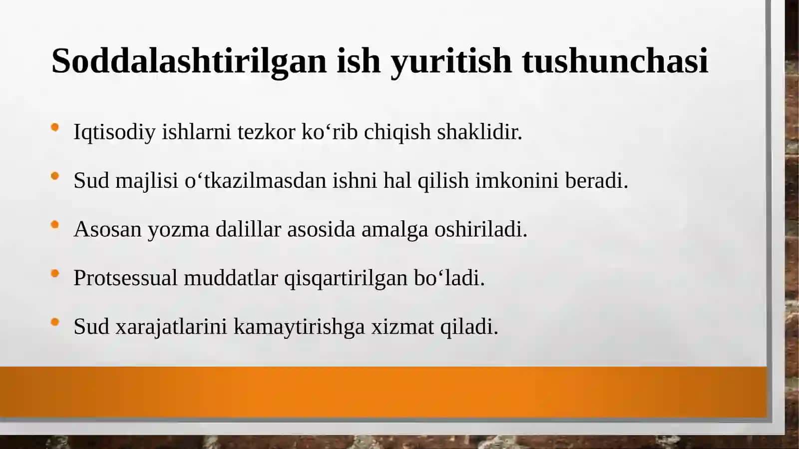 Soddalashtirilganish yuritish tartibi dak o‘rib chiqiladigan ishlar 4