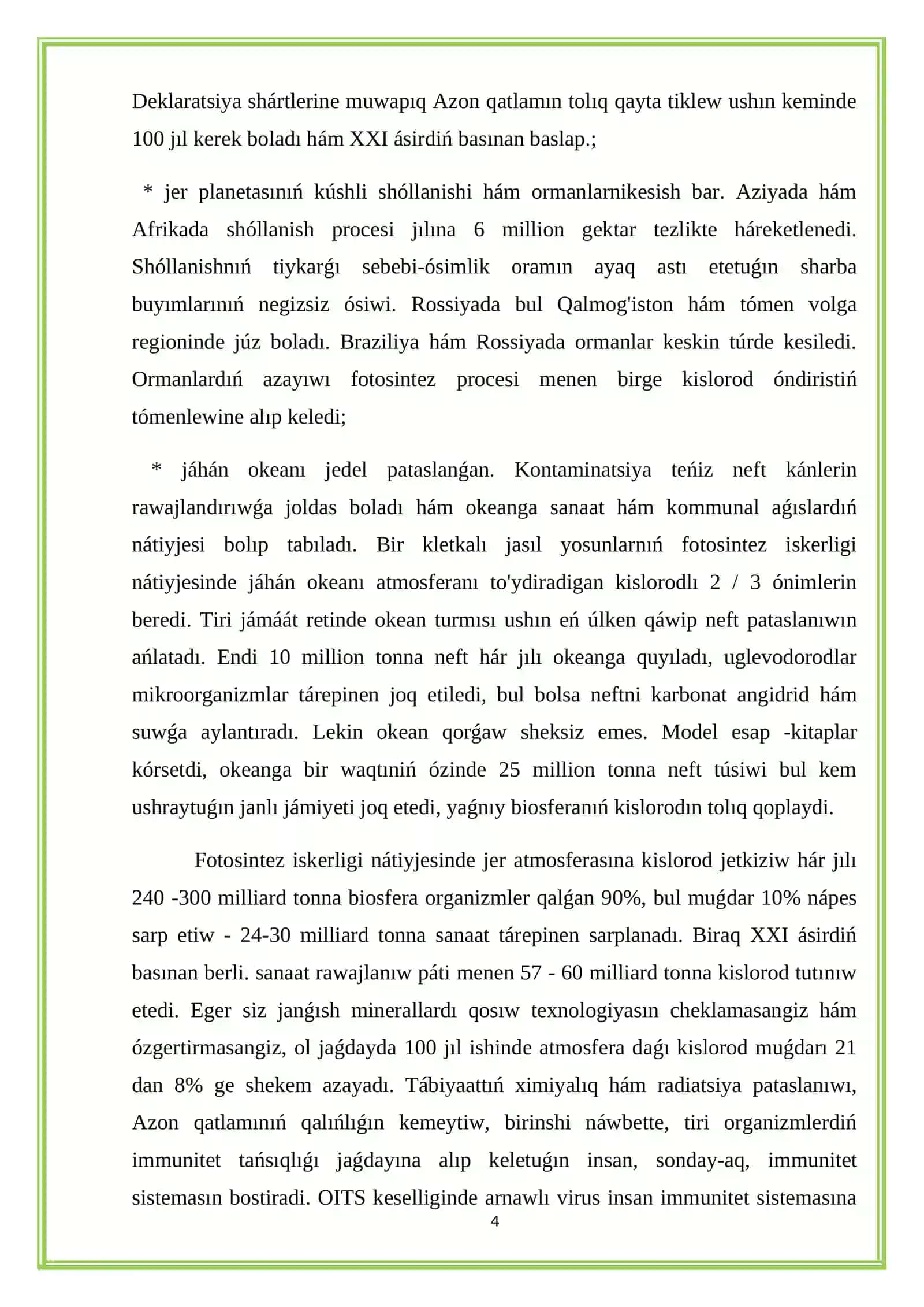 Antropogen faktorlardı keltirip shıǵarıwshı mashqalardıń shól hám jaylawlarǵa unamsız tásiri 4