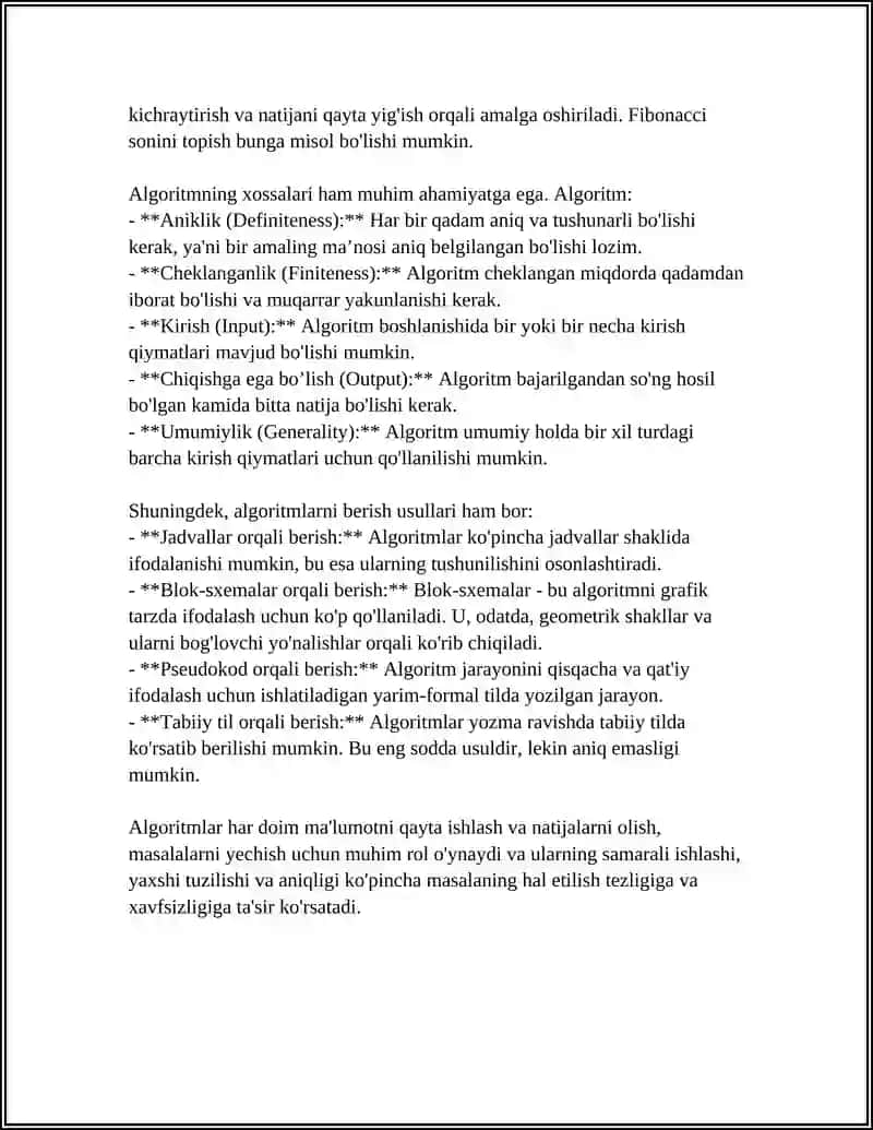 ALGORITM TURLARI XOSSALARI BERILISH USULLARI 4