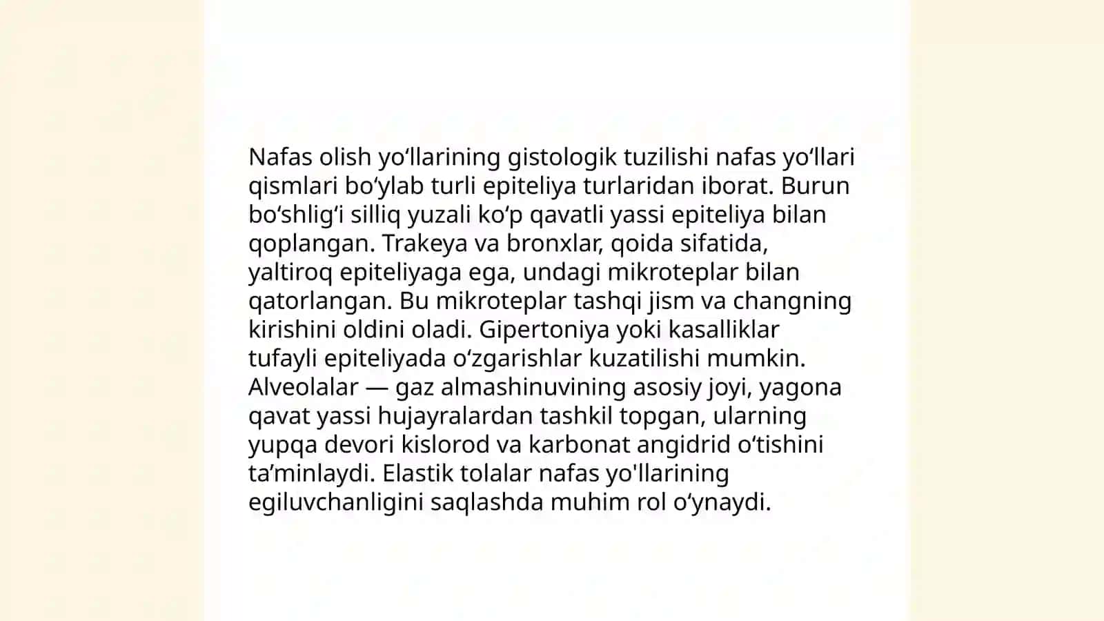 Nafas olish tizimi a’zolarining qiyosiy gistologik tavsifi 4