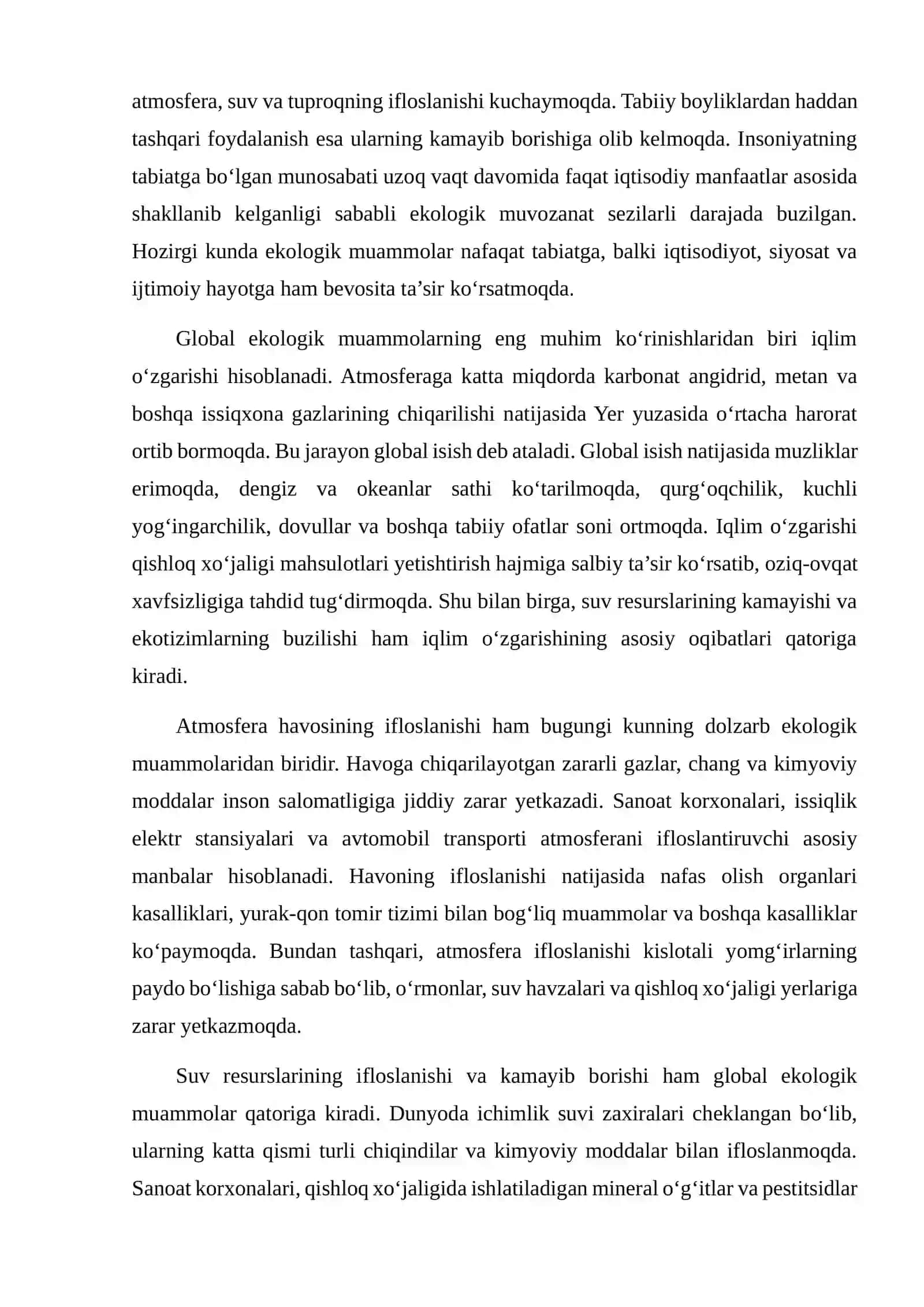 GLOBAL EKOLOGIK MUAMMOLAR VA ULARNING IQTISODIYOTGA TA’SIRINI TAHLIL QILISH 4