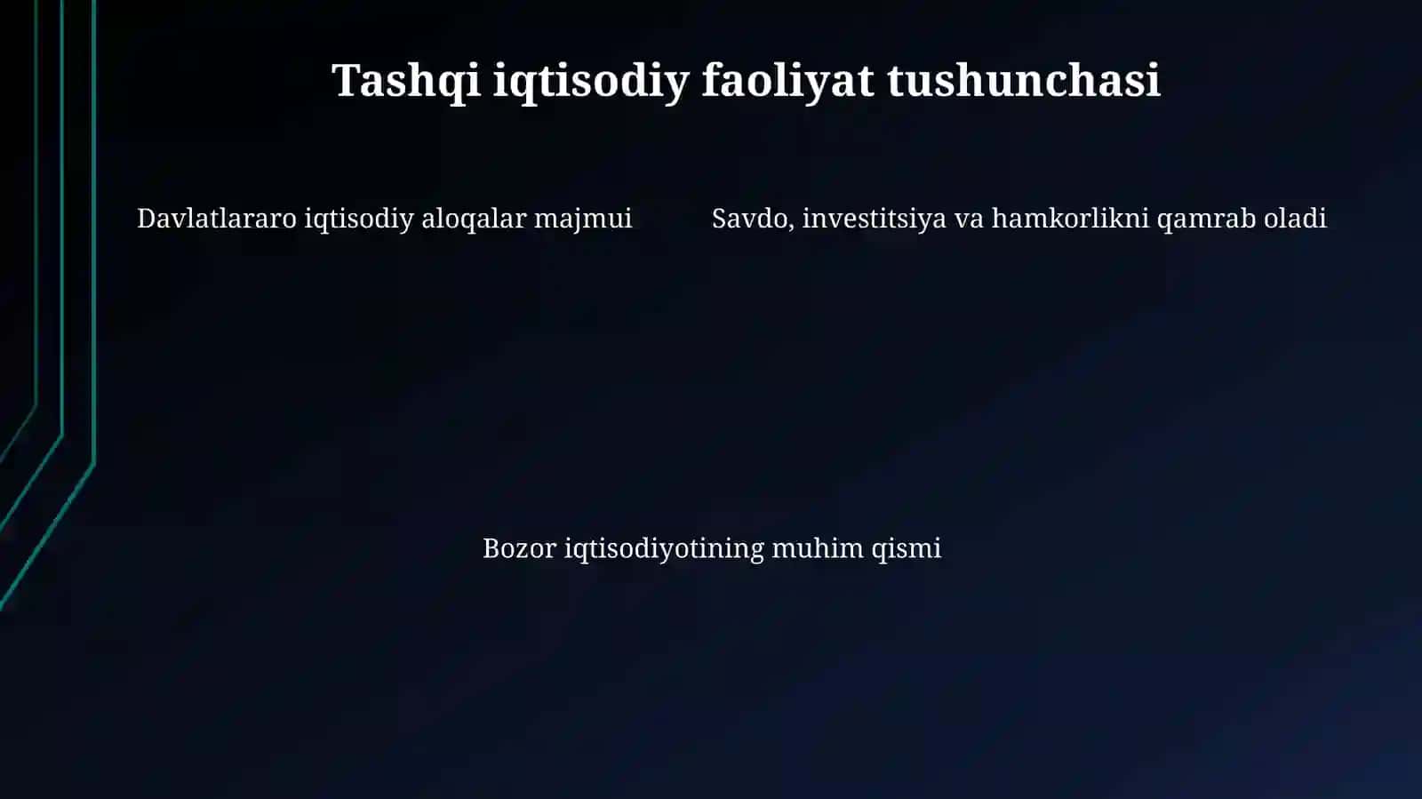Oʻzbekiston Respublikasidagi tashqiiqtisodiy faoliyatni xorijiy investitsiyalaryordamidayrvjlantirish 4