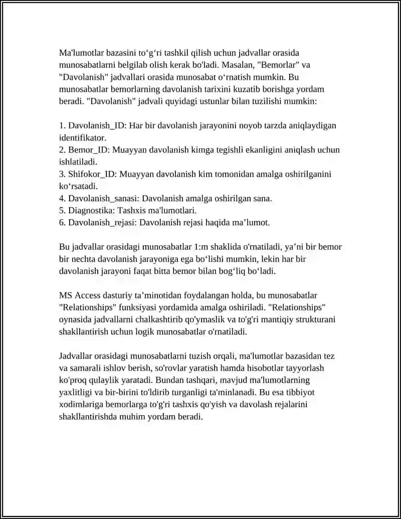 Tibbiyot Axbarot Tizimlari.MS Access Dasturiy Ta'minotidan Foydalanish 4