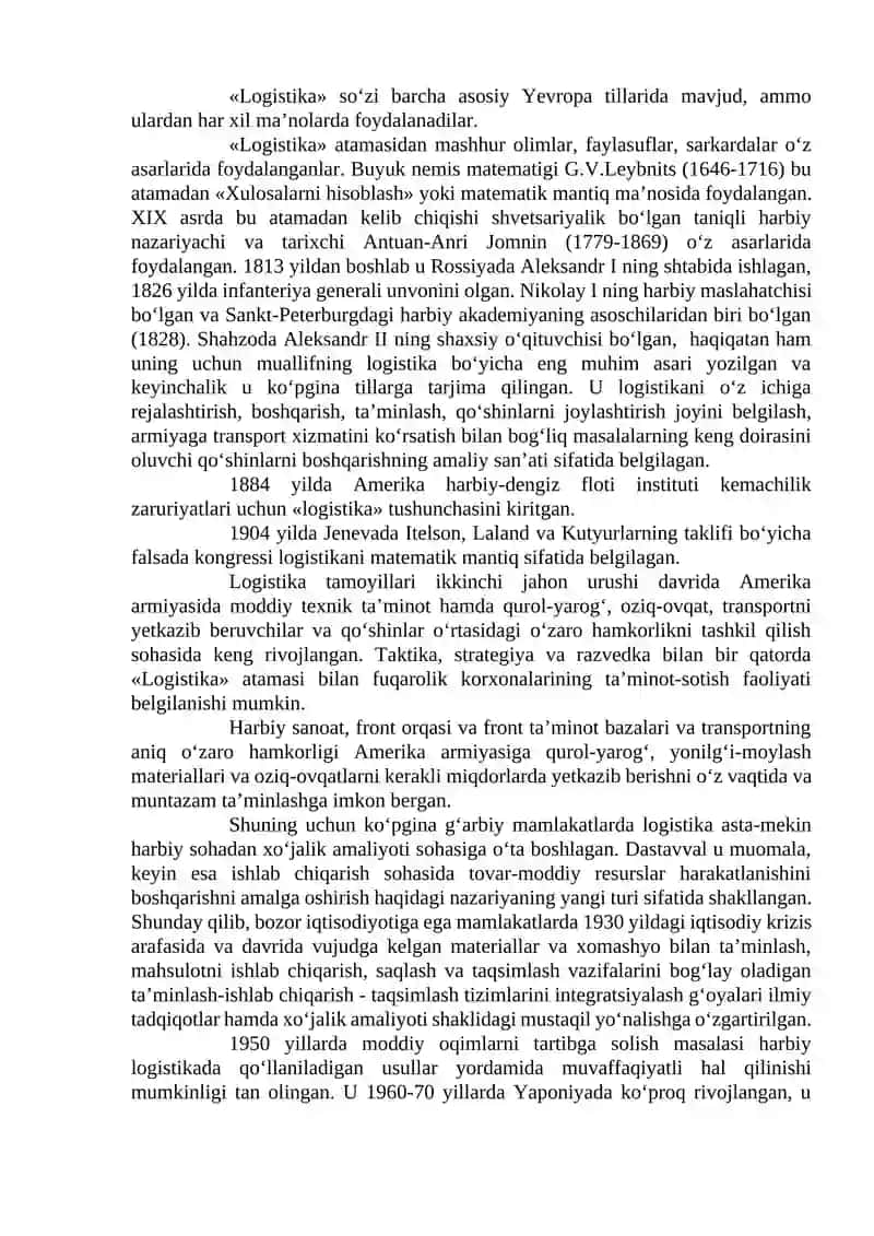 LOGISTIKANING ASOSIY YO‘NALISHLARI VA TAMOYILLARI 4