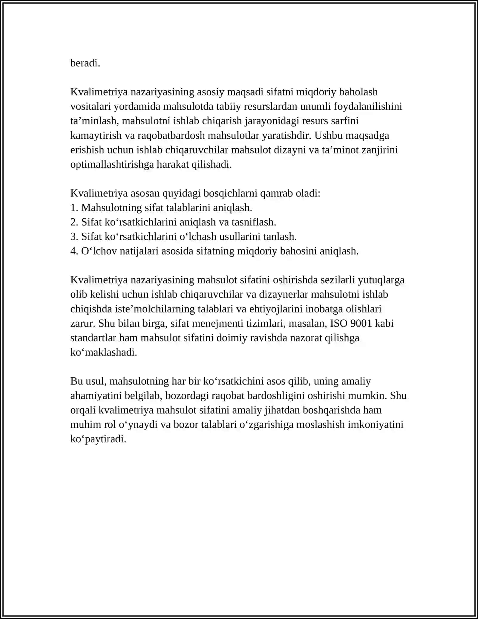 MAHSULOT SIFATNI MIQDORIY BAHOLASH.KVOLIMETIRIYA 4