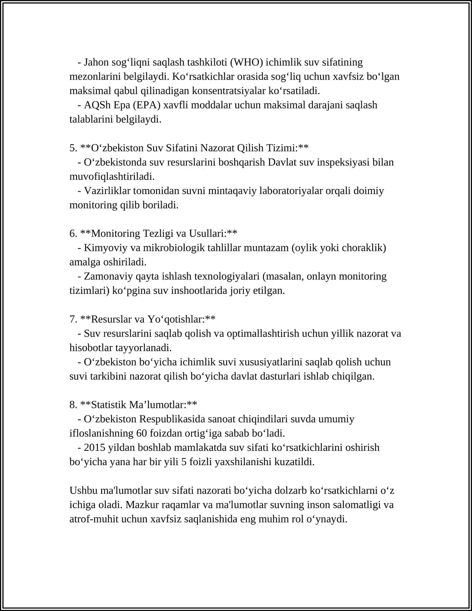 SUV SIFATINI NAZORAT QILISHDA ASOSIY KIMYOVIY MODDALARNING TAVSIFLARI 4