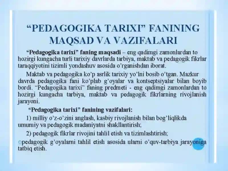 Pedagogika tarixi fanidan mashg'ulotlar 4