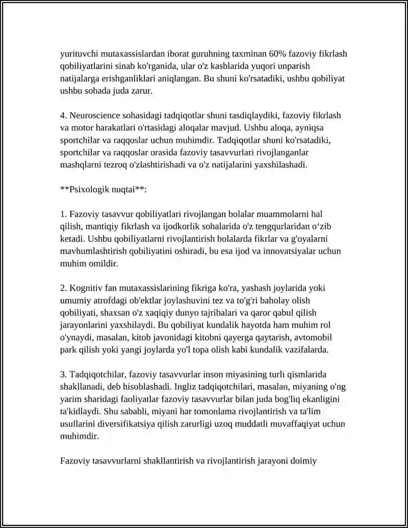 MUSTAQIL ISH Mavzu: MAKTABGACHA TA'LIM TASHKILOTIDA O'RTA GURUHDA YOSHDAGI BOLALARDA FAZOVIY TASAVVURLARNI SHAKLLANTIRISH 4