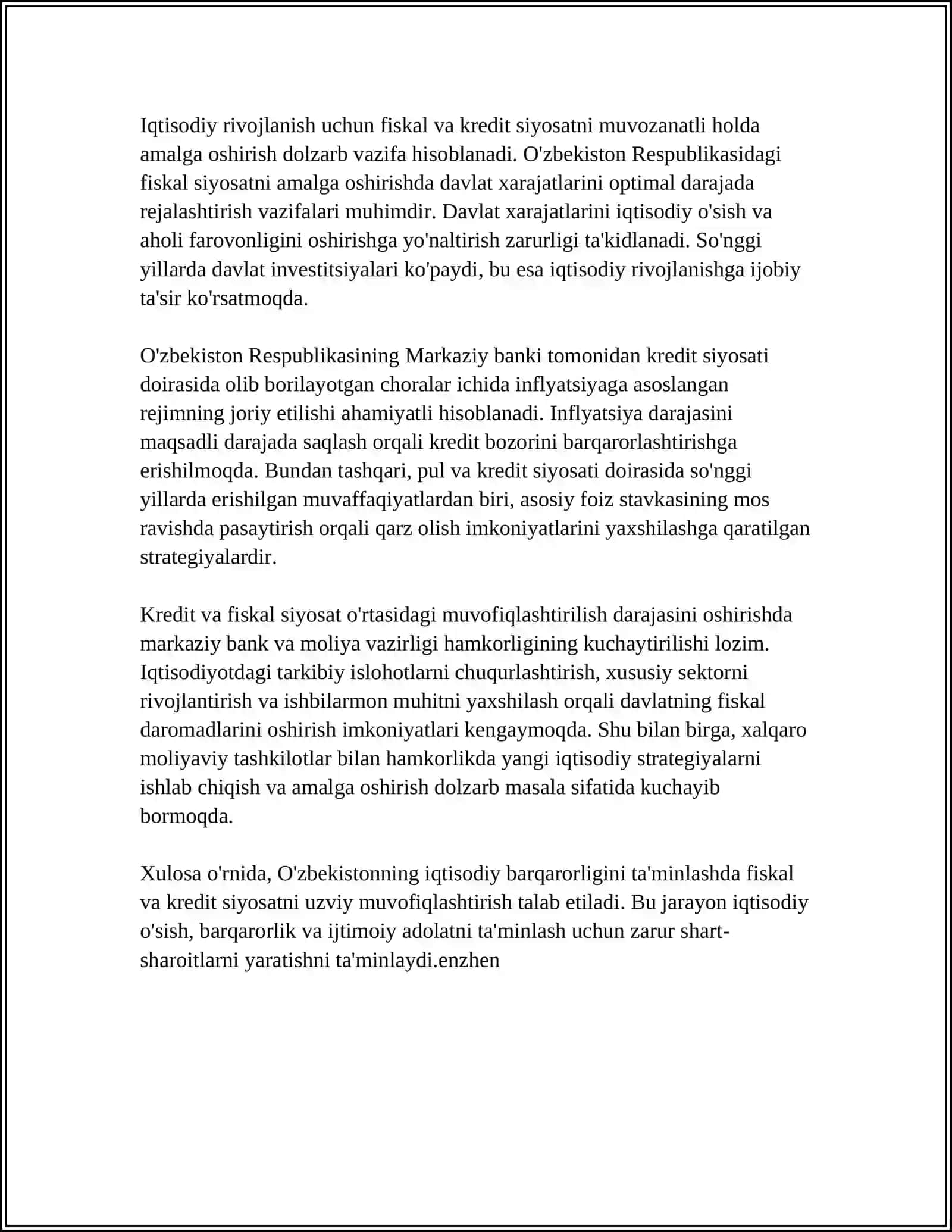 O'ZBEKISTONNING FISKAL-KREDIT SIYOSATIDA MUVOFIGLASHTIRISH MUAMMOLARI 4