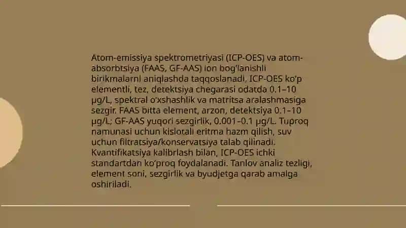 Tuproq va suvning ifloslanishida ion bogʻlanishli birikmalarni aniqlab ulardan tozalash usulini ishlab chiqish 4