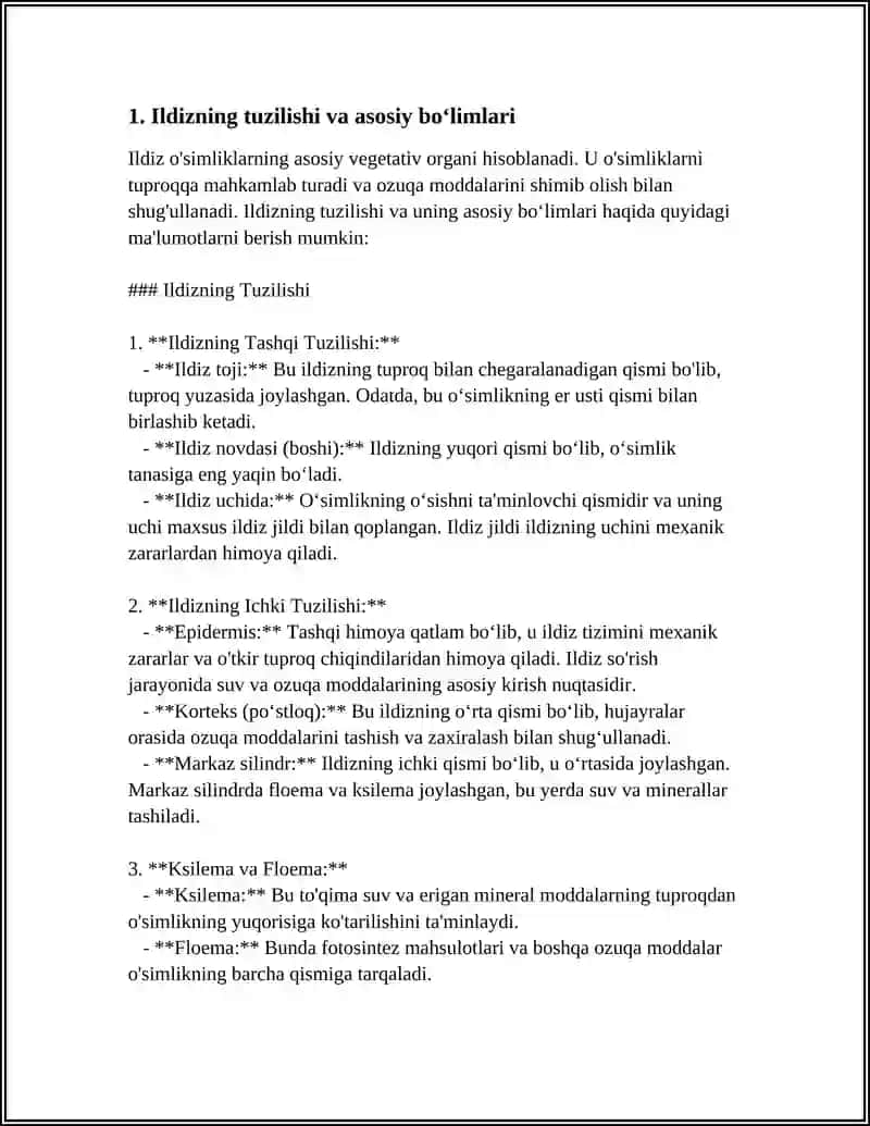 ILDIZ VA UNING VAZIFALARI.MIKORIZA VA ILDIZ METOMORFOZI 4