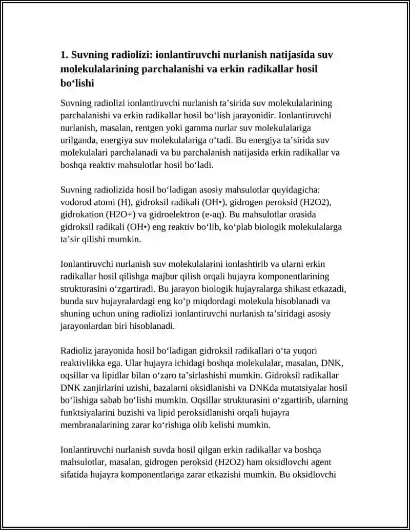 IONLANTIRUVCHI NURLARNING MOLEKULALAR VA HUJAYRA KOMPONENTLARIGA TA’SIRI 4