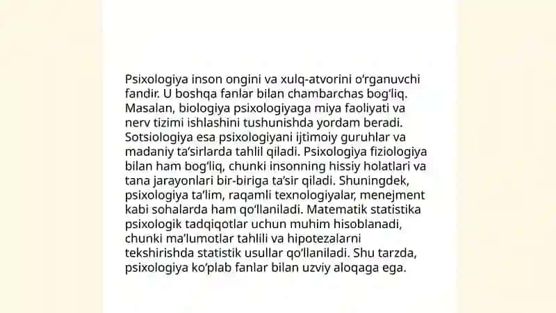 Psixologiyaning fanlar tizimida tutgan o’rni 4