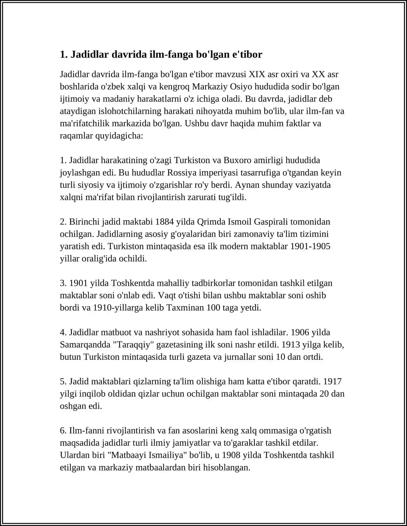 JADID MA'RIFATPARVARCHILIGI - MILLIY TARBIYANING ASOSI SIFATIDA (JADID MA'RIFATPARVARLARI ASARLARIDAGI TA‘LIM-TARBIYAGA OID QARASHLAR VA G‘OYALARDAN FOYDALANIB GLOSSARIY ATAMALAR LUG'ATINI TUZISH) 4