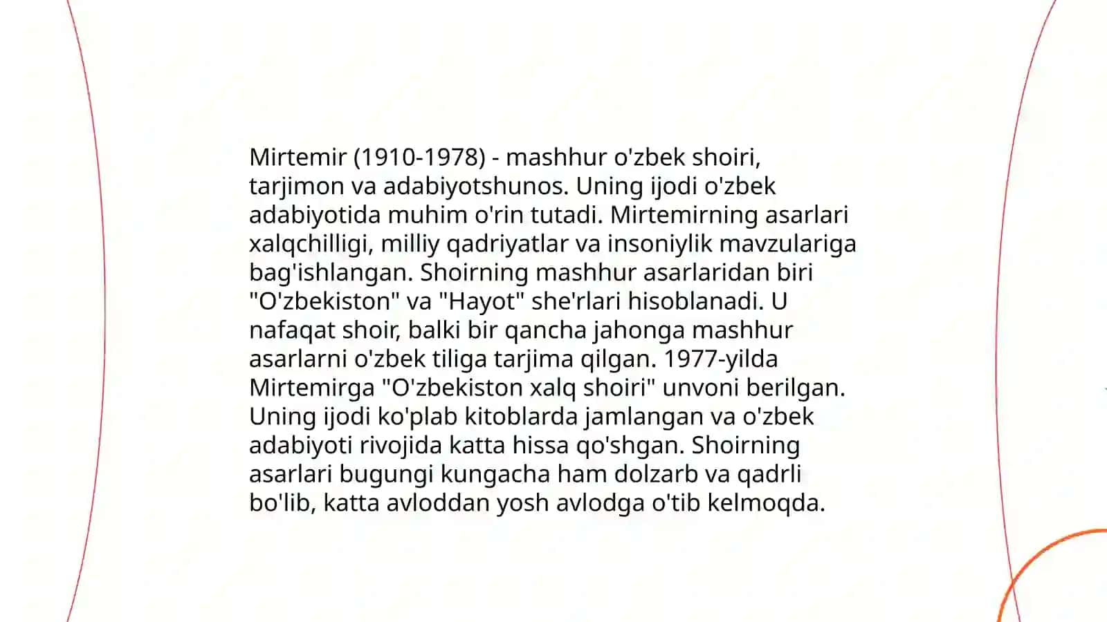 Mirtemir hayoti va ijodi mavzusida 1soatlik dars ishlanma 4