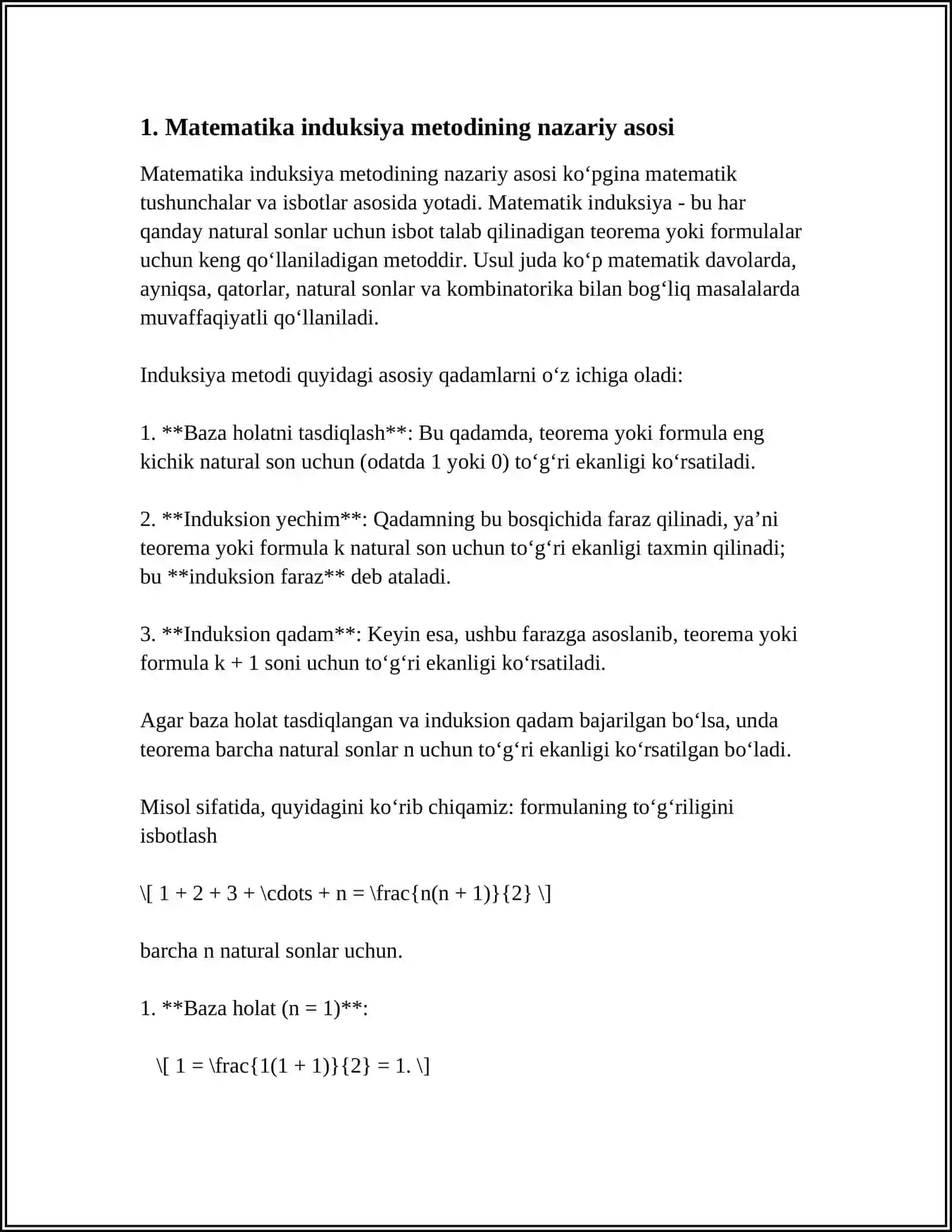 MATEMATIK INDUKSIYA METODINI QO'LLASHGA OID MISOLLAR YECHISH 4