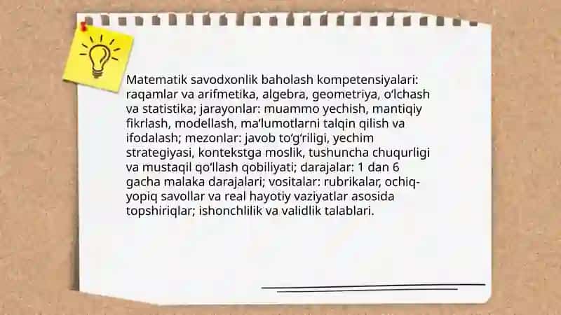 Xalqaro baholash dasturida matematik savodxonlikni baholash 4
