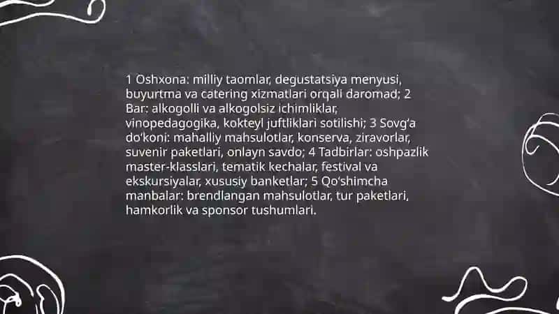 Ovqatlantirish korxonalarida daromad tushunchasi mavzusida taqdimot 4