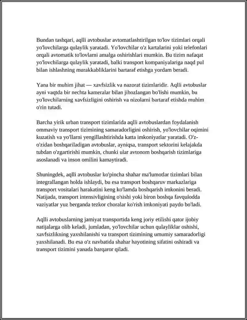 AQLLI AVTOBUSLAR VA ULARNING JAMOAT TRANSPORTIDA QO'LLANILISHI 4