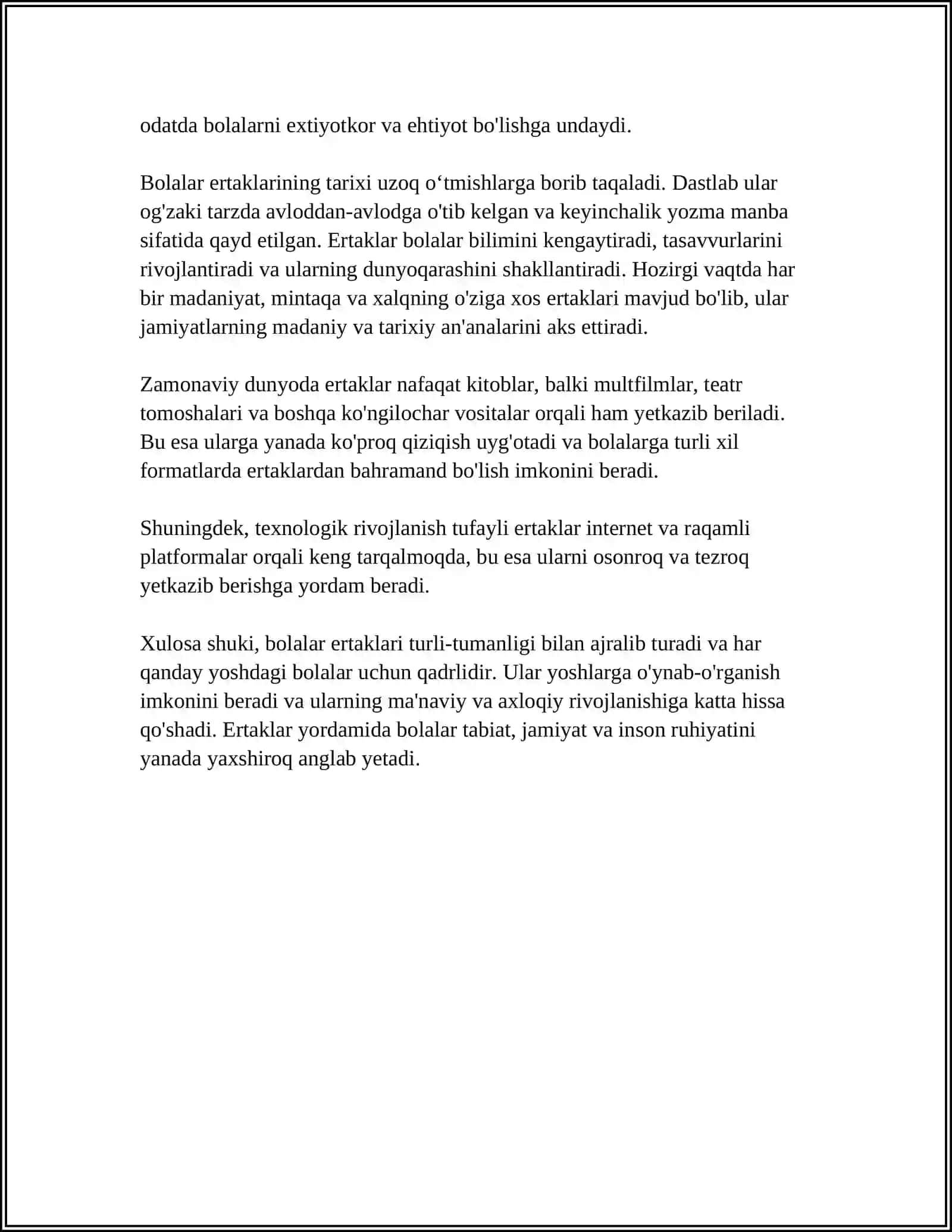 BOLALAR ADABIYOTI NAMUNALARINI OʻQISH, MATN TUZATISH 4