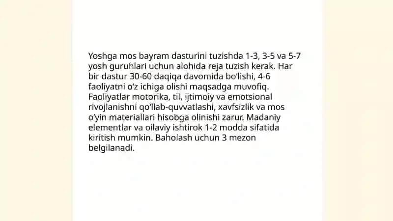 Maktabgacha ta'lim tashkilotida bayram va ertaliklarni tashkil qilish va o'tkazish 4