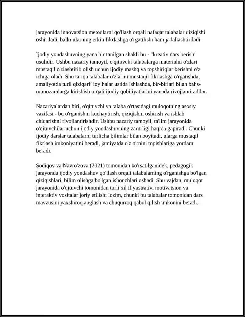 PEDAGOGIK MULOQOT O'QITUVCHINING IJODIY FAOLIYATI SIFATIDA 4