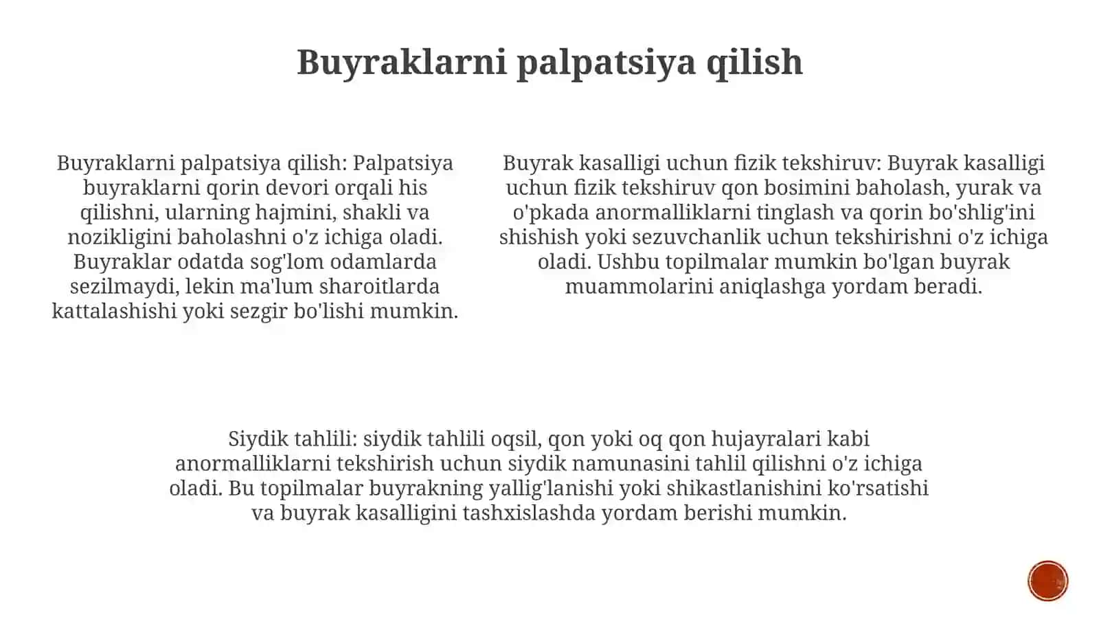 Buyrak Kasalligi Bilan Kasallangan Bemorlarni Tekshirish. So'Rab Surishtirish, Ko'Zdan Kechirish, Buyrak Palpatsigasi Va Perkussiyasi 4