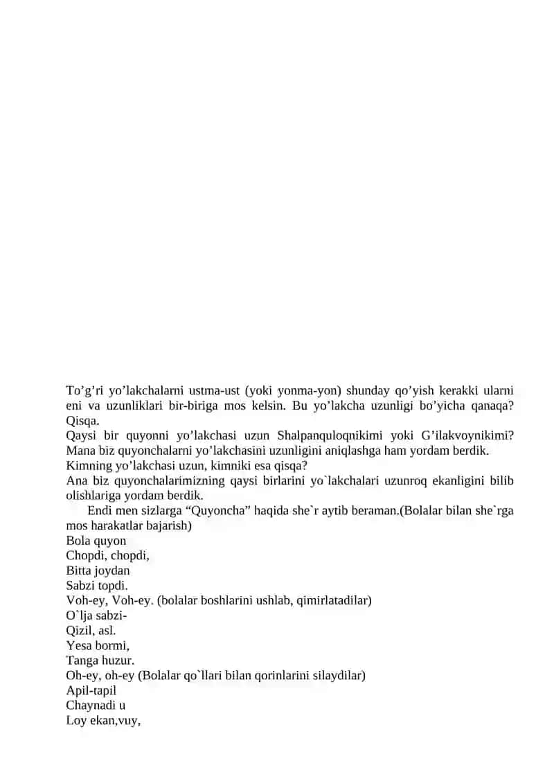 Kattalik. Predmetlar o’lchamini taqqoslashga o’rgatish 4