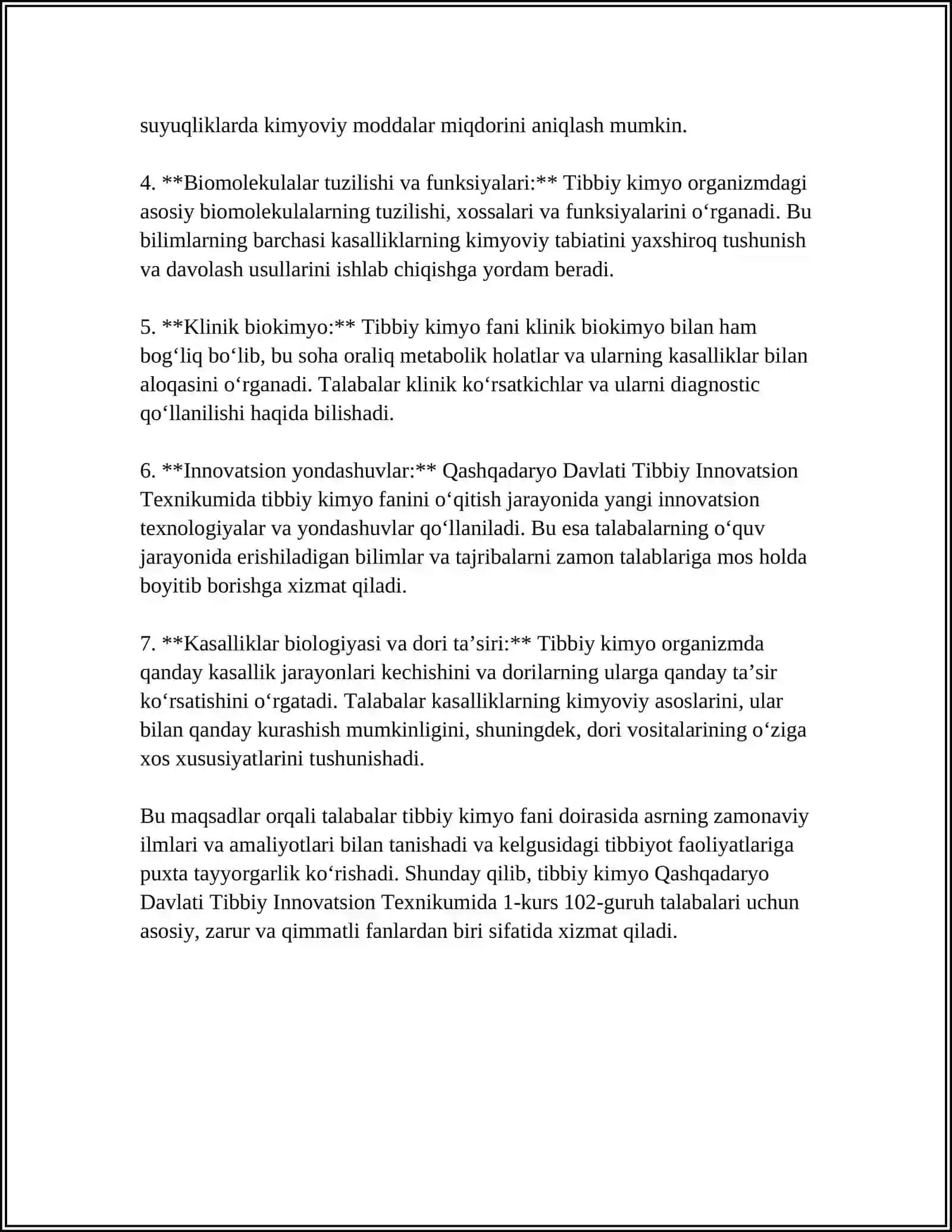 TIBBIY KIMYO FANI NIMANI O'RGANADI QASHQADARYO DAVLATI TIBBIY INNOVATSION TEXNIKUMI 4