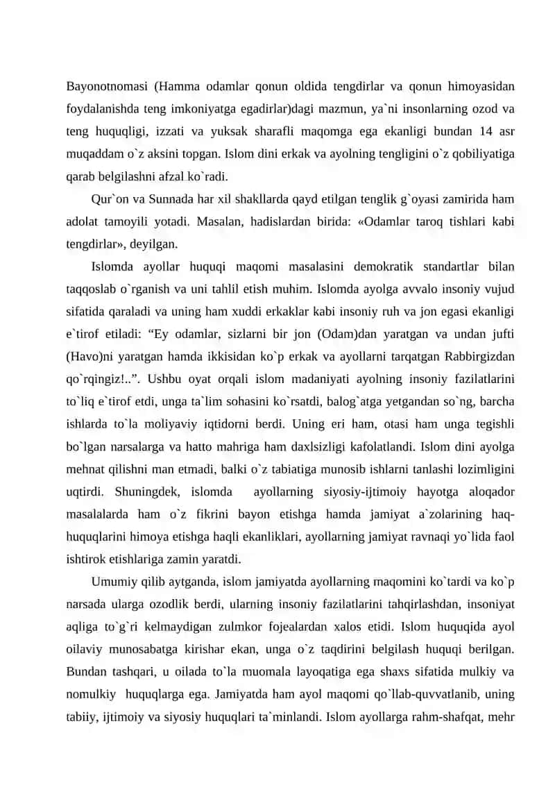 Islomda inson huquq va erkinliklarini ta’minlashning o`ziga xos jihatlari 4