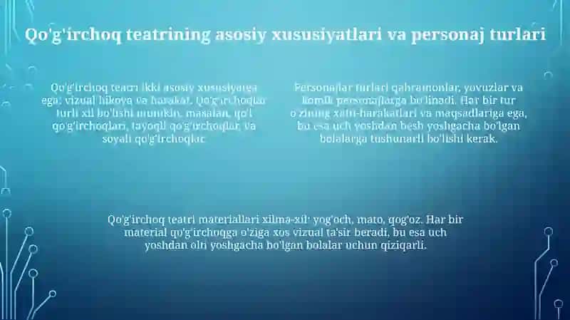 Maktabgacha yoshdagi bolalarni qo'g'irchoq Teatri personajlari 4