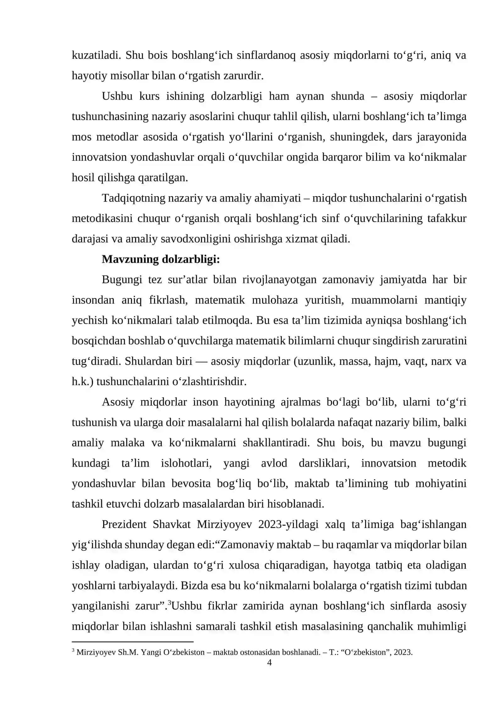 BOSHLANG’ICH SINFLARDA ASOSIY MIQDORLARNING NAZARIY ASOSI VA ULARNI O’RGANISH METODIKASI 4