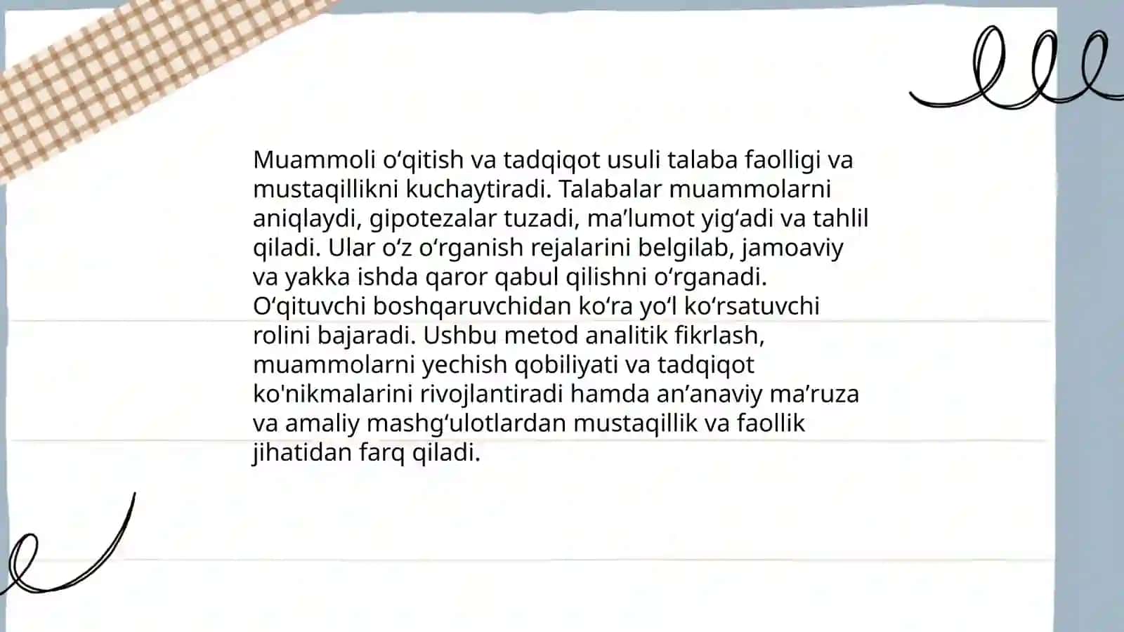 Muammoli oʻqitish metodini boshqa metodlardan farqini aniqlash 4