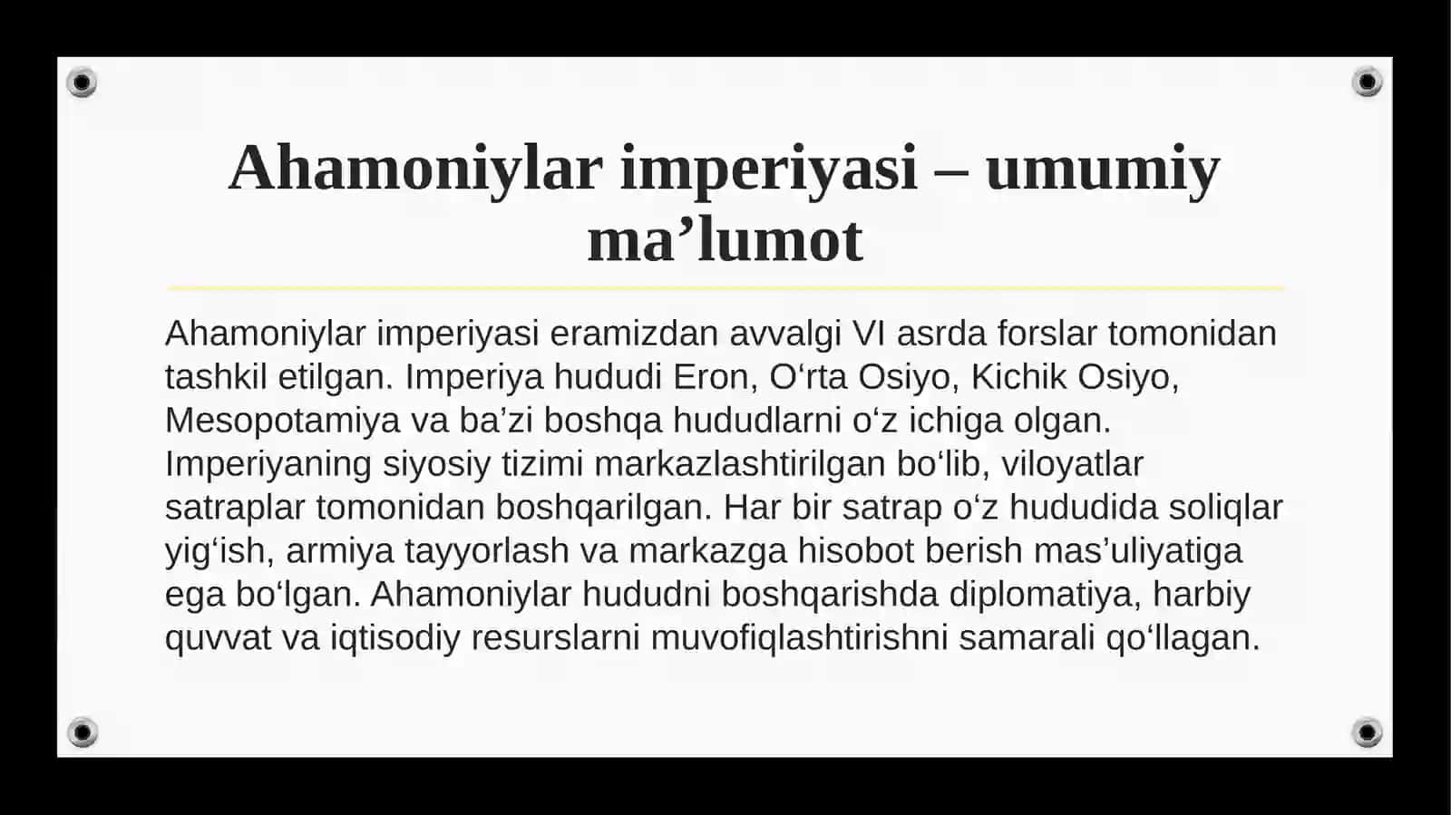 Ahamoniylar imperiyasi va Aleksandr Makedonskiy yurishlari davrida O'rta Osiyo 4