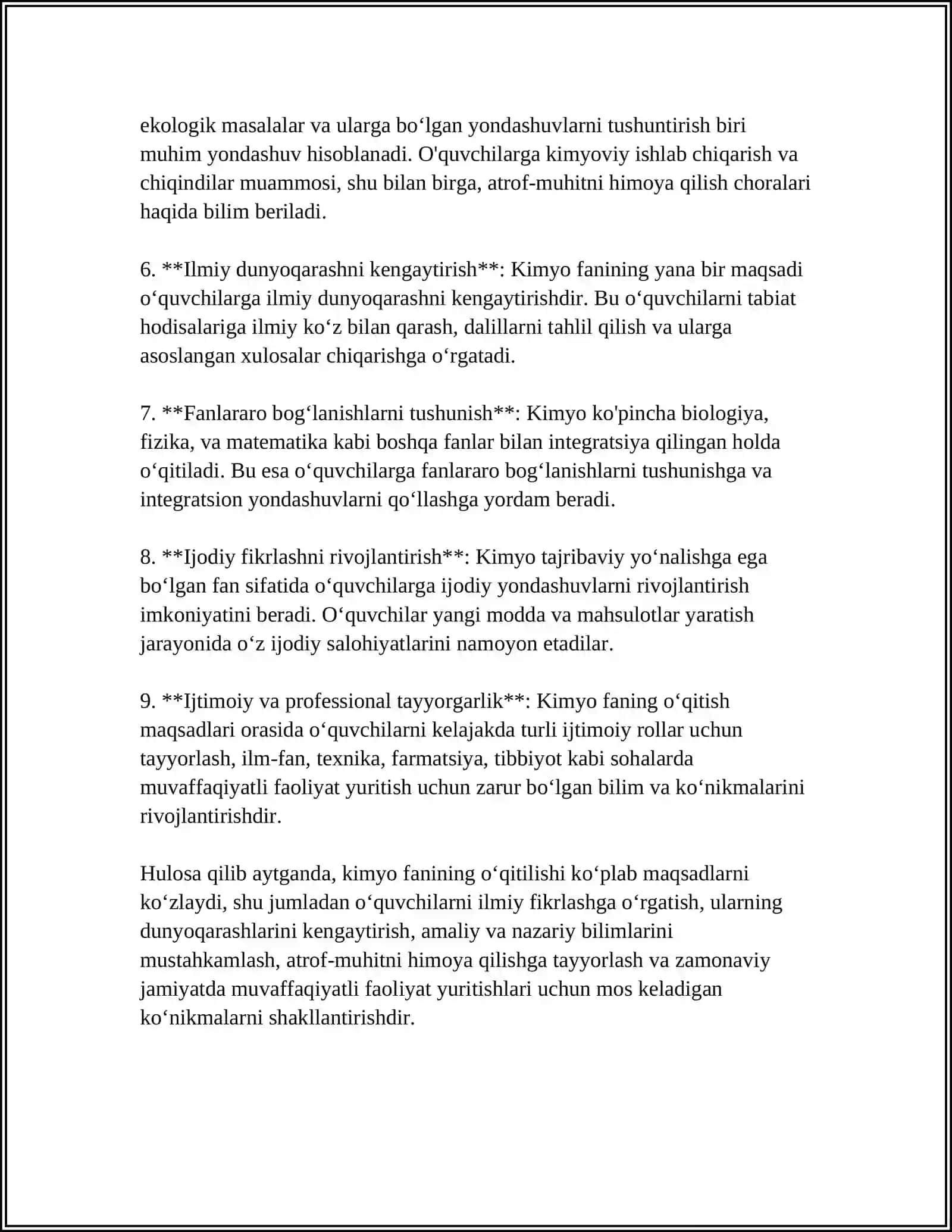 KIMYO O‘QITISHNING TA'LIMIY FUNKSIYASINI YORITISH 4