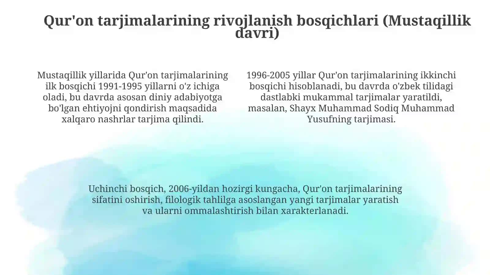 Mustaqillik yillarida Qur’onning o’zbektiligatarjimaqilinishivatafsirlarihaqida 4