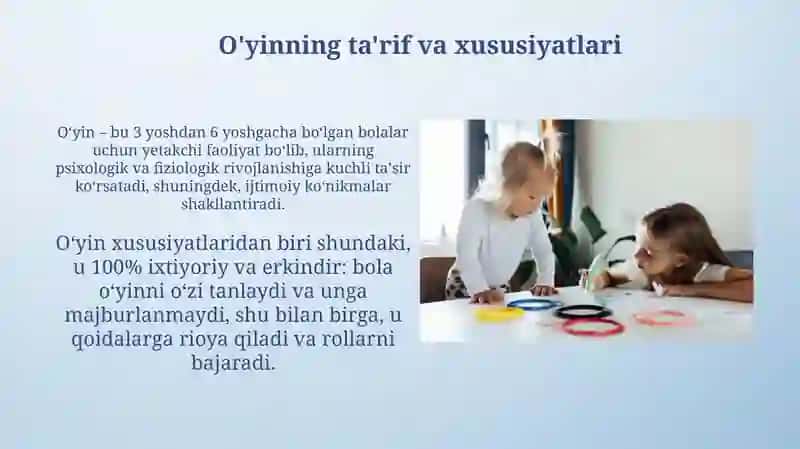 Maktabgacha yoshida o'yinning etakchi faoliyat sifatida ahamiyati 4