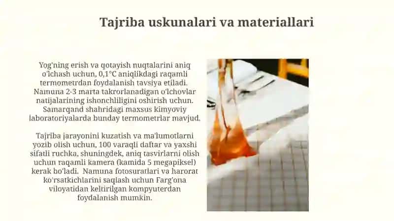 Yogʻlar va moylarning erish va qotish haroratini aniqlash 4