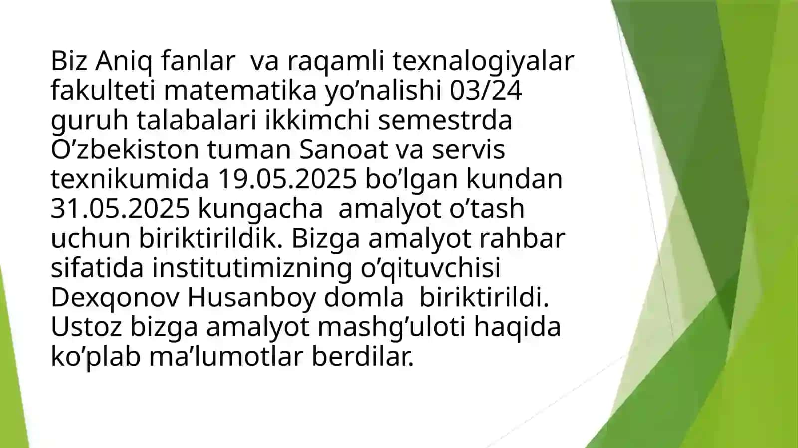 Matematika yoʻnalishi 03/24 Amaliyot raqamli texnalogiyalar 4