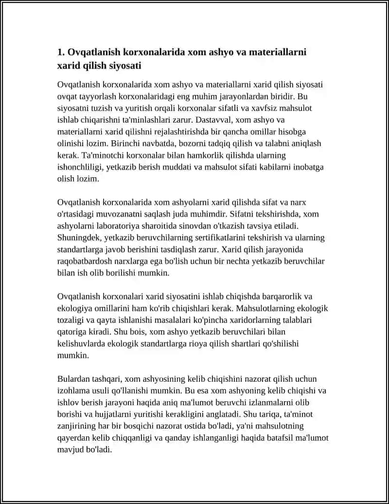 OVQATLANISH KORXONALARINING MATERIAL-TEXNIK, XOM ASHYO VA MAHSULOTLARNING TA'MINOTI VA OMBOR XO'JALIGI ISHLARINI TASHKIL ETISH 4
