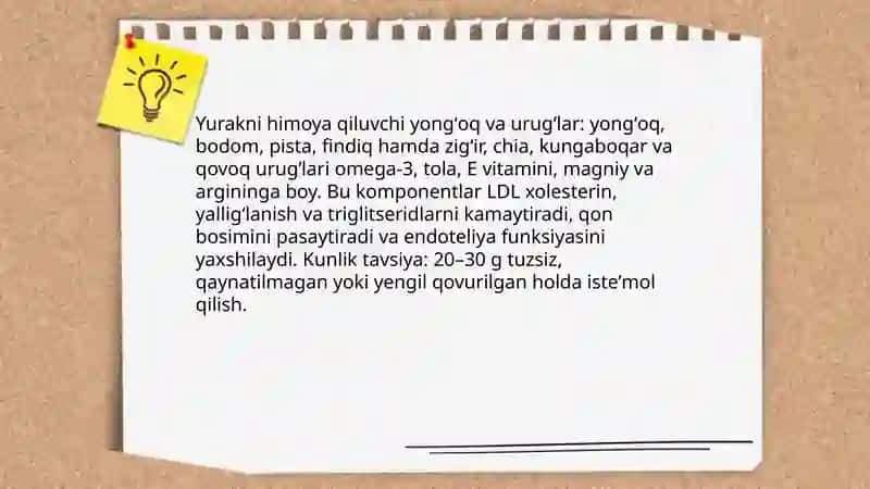 Yurak qon tomir kasallikning oldini oladigan oziq-ovqat mahsulotlari 4
