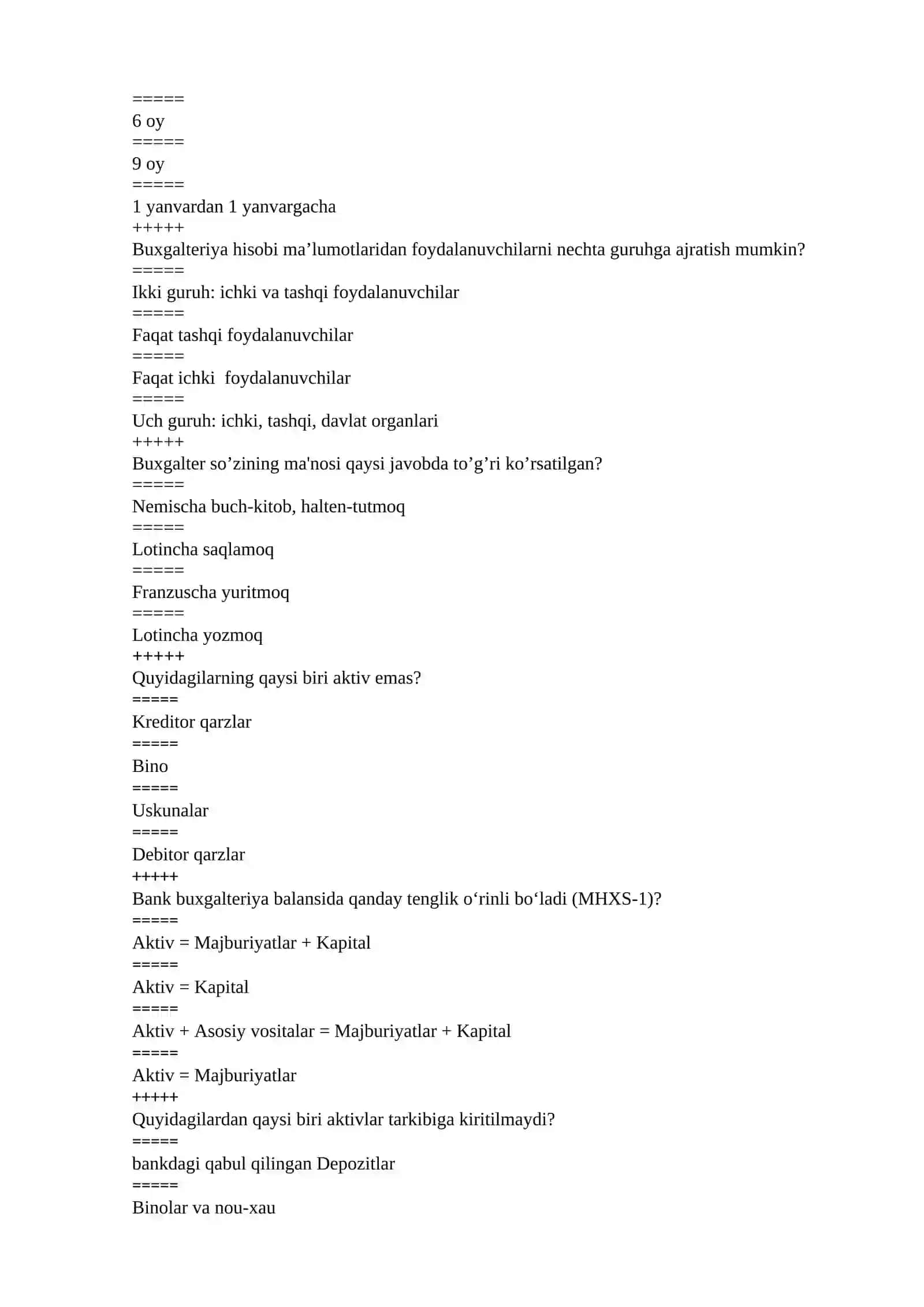 Banklarda buxgalteriya hisobi asoslari BBHA Yakuniy Nazorat 2 TDIU 2026 4