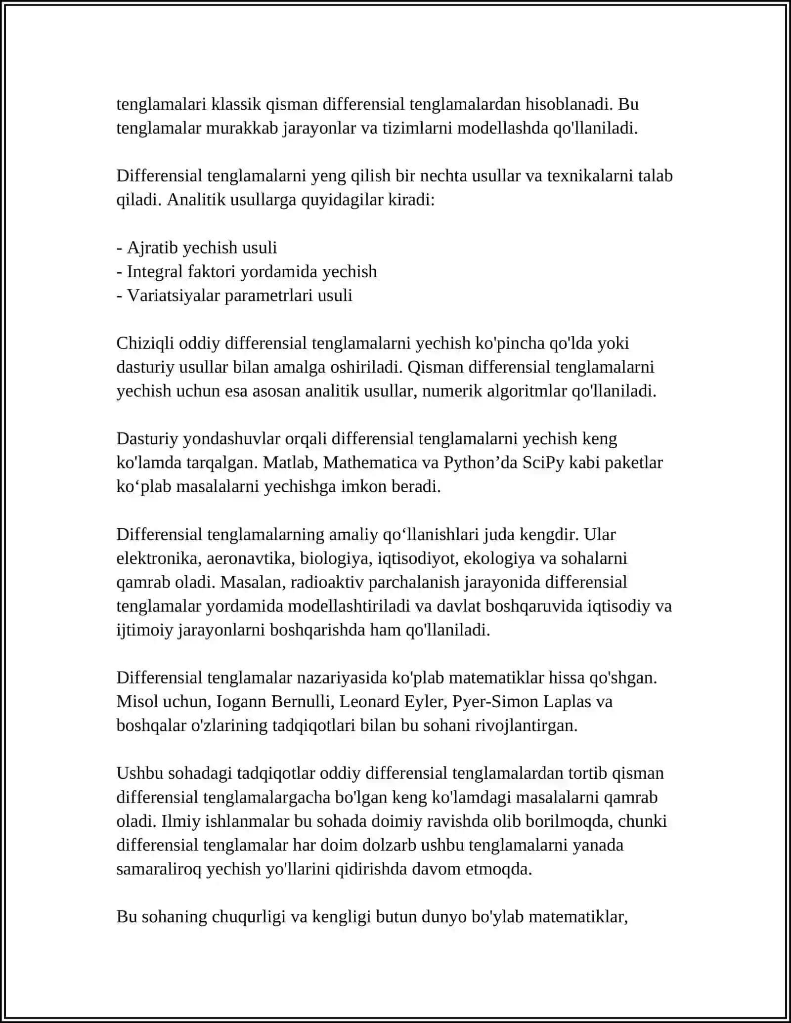 TIBBIY-BIOLOGIK MAZMUNDAGI DIFFERENSIAL TENGLAMALARNI TUZISH VA YECHISH 4