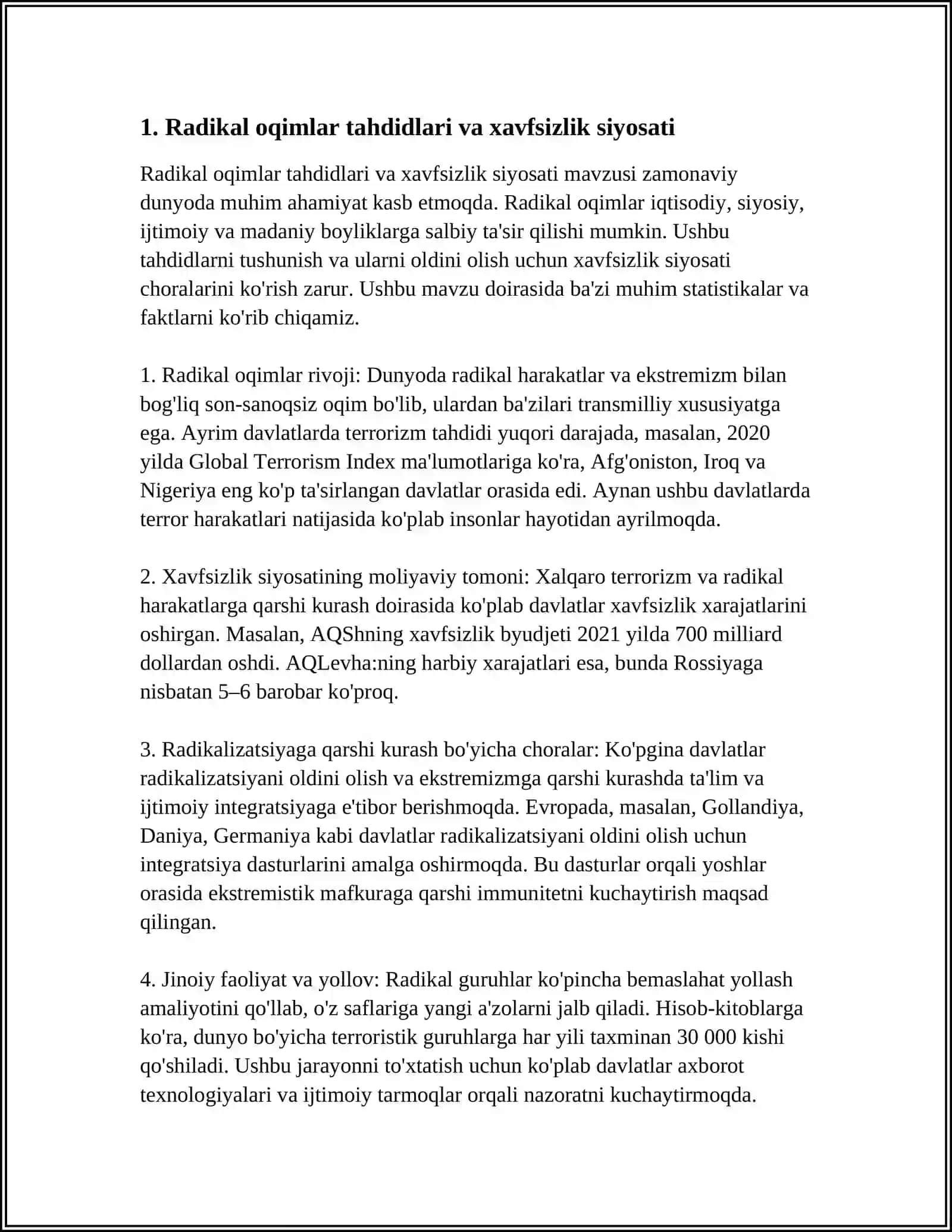 OʻZBEKISTON DAVLAT SIYOSATIDA RADIKAL OQIMLARGA QARSHI KURASHNING YOʻNALISHLARI 4
