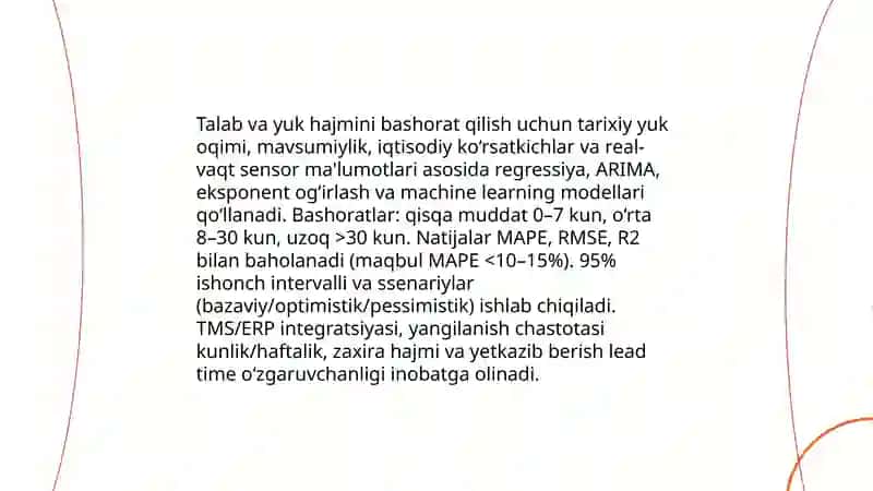 Yuk oqimlarini aniq muddatda yetkazib berishni ishonchli rejalashtirish 4